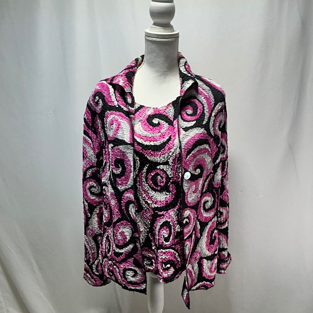 RAFAEL Womens Pink‎ Black White Swirl Textured Jacket Top Set XL